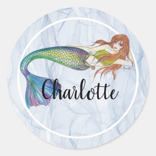 Beautiful Rainbow Mermaid with Ginger Hair Classic Round Sticker