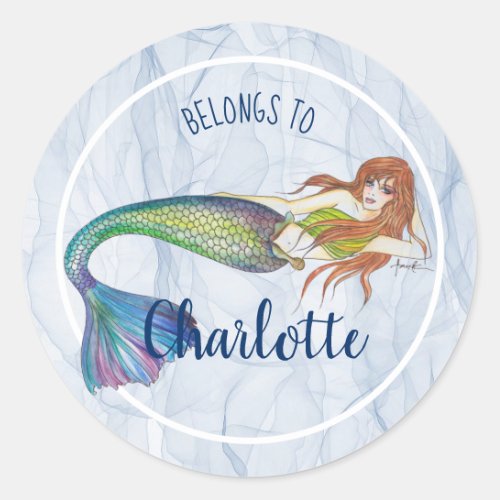 Beautiful Rainbow Mermaid with Ginger Hair Classic Round Sticker