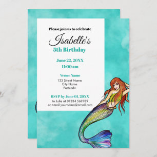 Beautiful Rainbow Mermaid with Long Hair Invitation