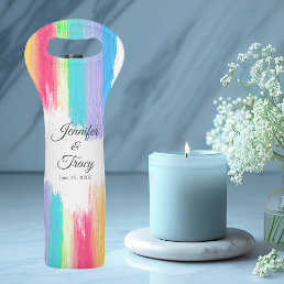 Beautiful Rainbow Personalized LGBTQ Wedding Wine Bag