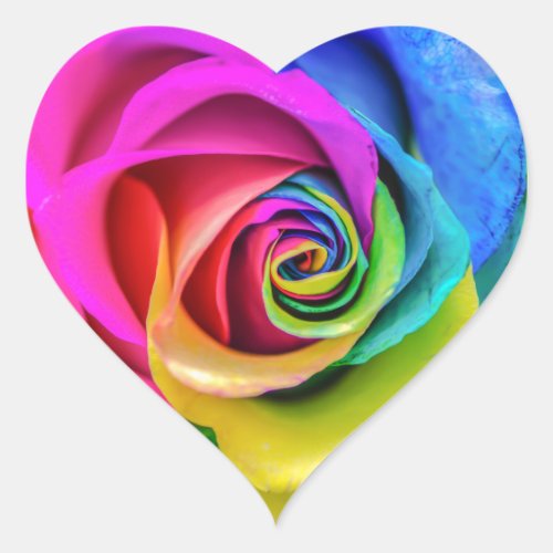 Beautiful Rainbow Rose Flower Heart Sticker