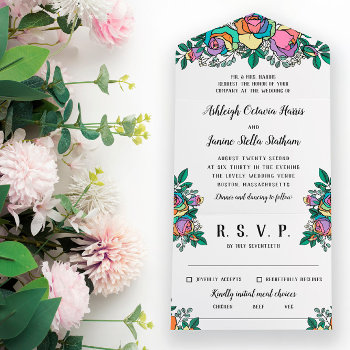 Beautiful Rainbow Roses Floral Wedding All In One Invitation by Paperpaperpaper at Zazzle