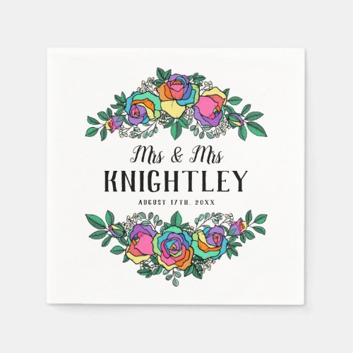 Beautiful Rainbow Roses Floral Wedding Napkins