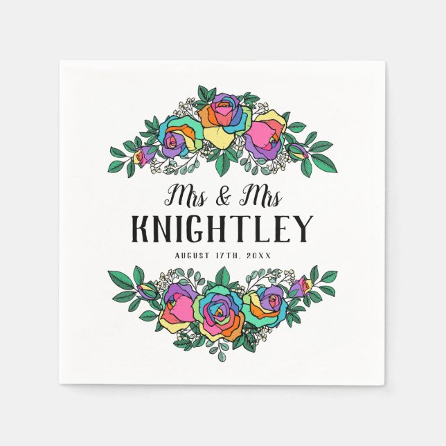 Beautiful Rainbow Roses Floral Wedding Napkins (Front)