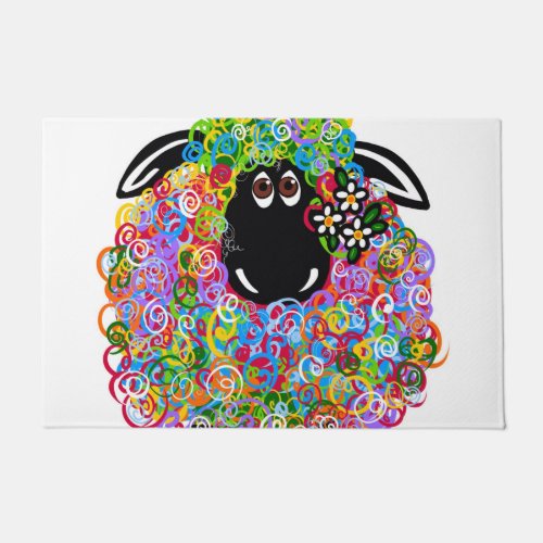Beautiful Rainbow Sheep Of The Family Doormat