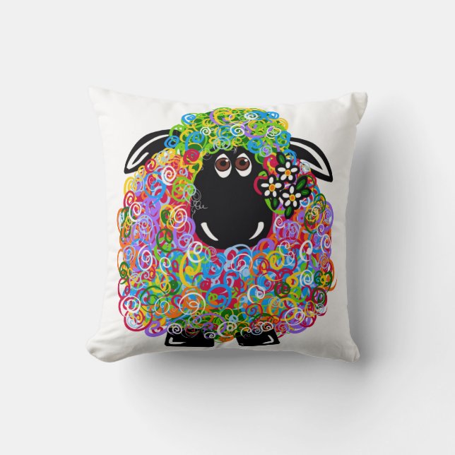 Beautiful Rainbow Sheep Of The Family Throw Pillow (Front)