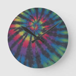 Beautiful Rainbow Swirl Spiral Tie Dye PhatDyes Round Clock