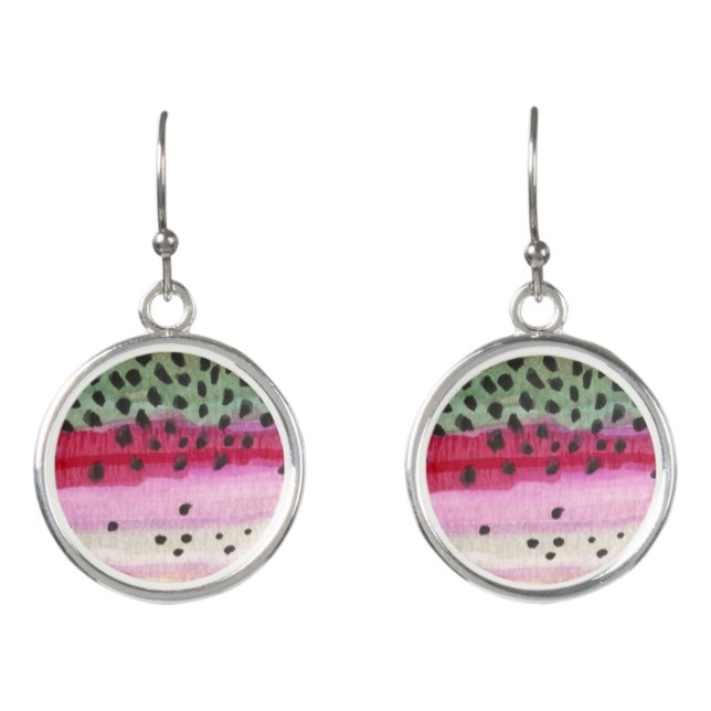 Beautiful Rainbow Trout Art Earrings (Front)
