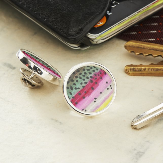 Beautiful Rainbow Trout Fisherman Fisherwoman Lapel Pin (In Situ)
