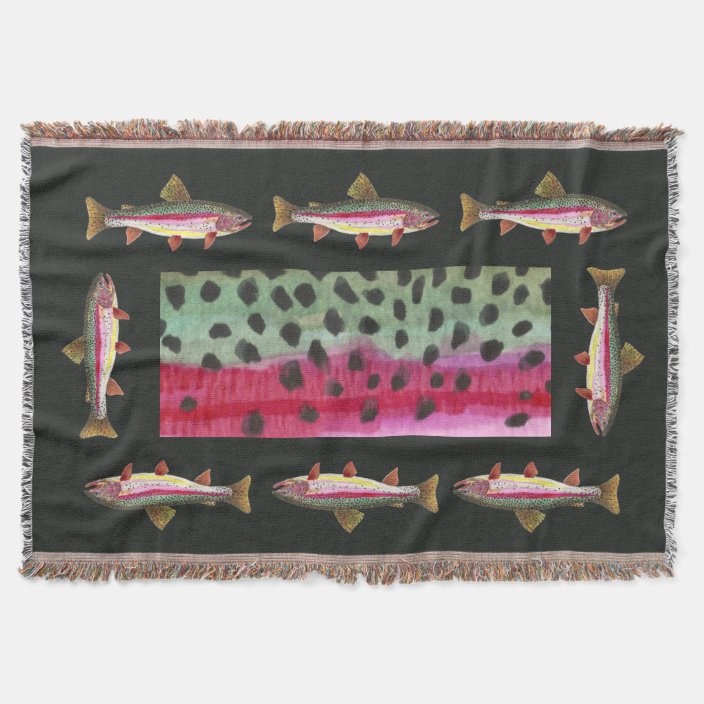 Beautiful Rainbow Trout Fishermans Throw Blanket