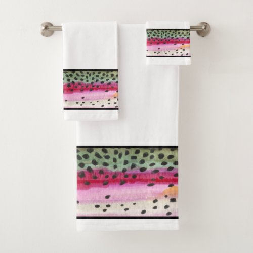 Beautiful Rainbow Trout Fly Fishing Anglers Bath Towel Set