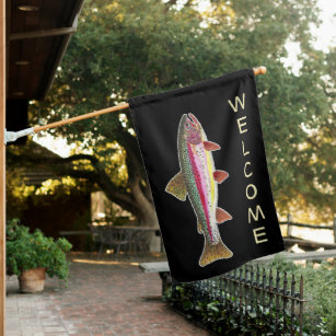 Beautiful Rainbow Trout Fly Fishing Outdoor House Flag