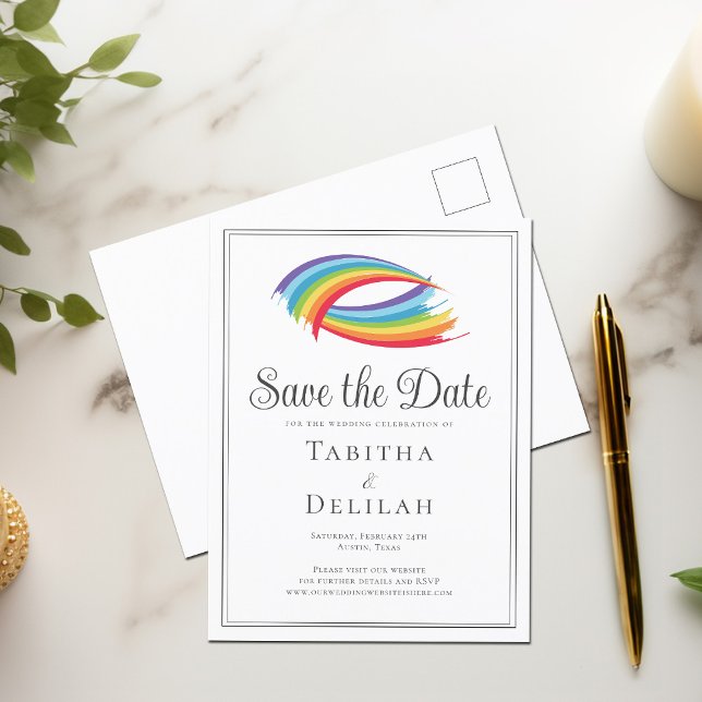 Beautiful Rainbow Waves LGBT Save the Date Announcement Postcard (Creator Uploaded)