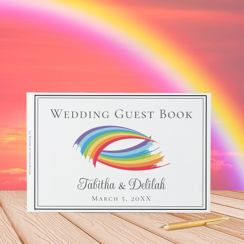 Beautiful Rainbow Waves Personalized LGBT Wedding Guest Book
