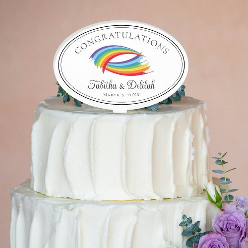 Beautiful Rainbow Waves Personalized LGBTQ Wedding Cake Topper