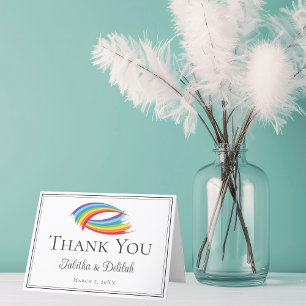 Beautiful Rainbow Waves Personalized LGBTQ Wedding Letterpress Thank You Card