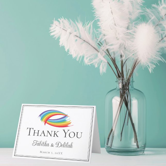 Beautiful Rainbow Waves Personalized LGBTQ Wedding Thank You Card (Creator Uploaded)