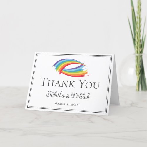 Beautiful Rainbow Waves Personalized LGBTQ Wedding Thank You Card