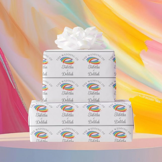 Beautiful Rainbow Waves Personalized LGBTQ Wedding Wrapping Paper (Creator Uploaded)