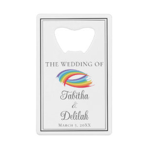 Beautiful Rainbow Waves Personalized Wedding Credit Card Bottle Opener