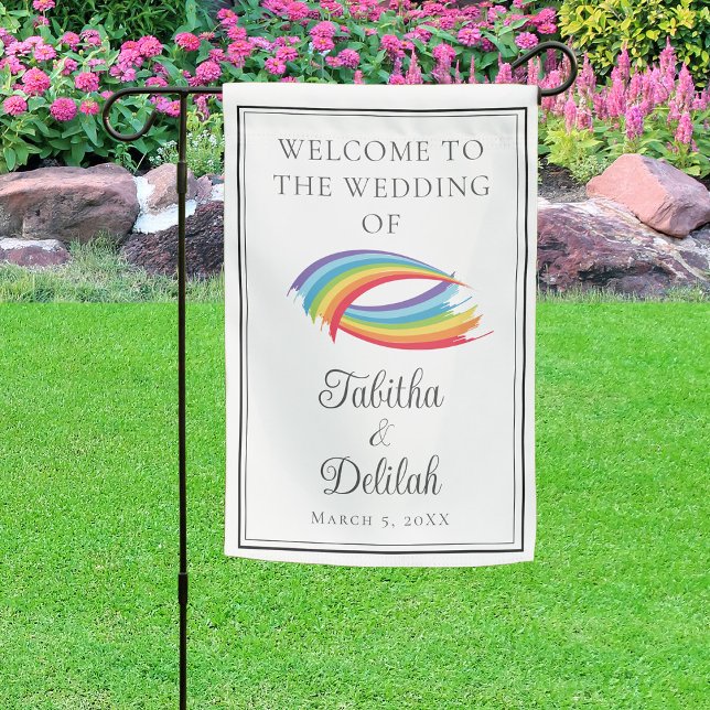 Beautiful Rainbow Waves Personalized Wedding Garden Flag (Creator Uploaded)