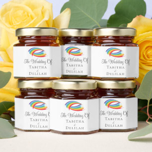Beautiful Rainbow Waves Personalized Wedding Honey Jar Favors