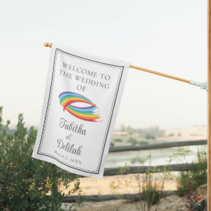 Beautiful Rainbow Waves Personalized Wedding House Flag