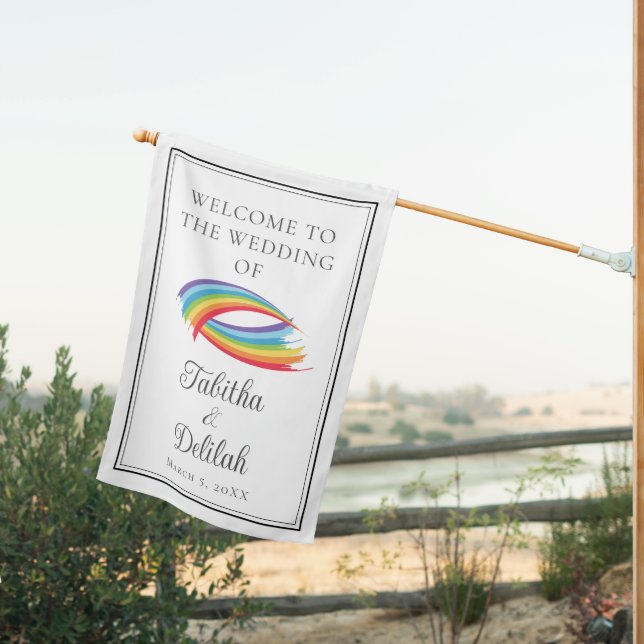 Beautiful Rainbow Waves Personalized Wedding House Flag (Insitu (Back))
