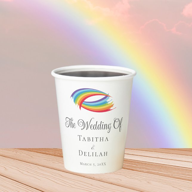 Beautiful Rainbow Waves Personalized Wedding Paper Cups (Creator Uploaded)