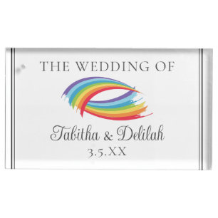 Beautiful Rainbow Waves Personalized Wedding Place Card Holder