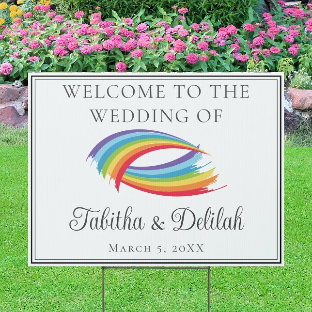 Beautiful Rainbow Waves Personalized Wedding Yard Sign (Creator Uploaded)