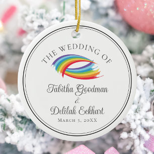 Beautiful Rainbow Waves Wedding Keepsake Christmas Ceramic Ornament