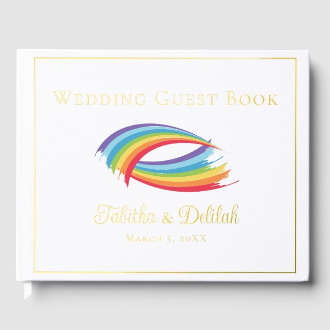 Beautiful Rainbow Wedding Gold Foil Script Foil Guest Book (Front)