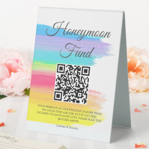 Beautiful Rainbow Wedding Honeymoon Fund QR Code Table Tent