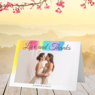 Beautiful Rainbow Wedding LGBTQ Newlywed Photo Letterpress Thank You Card