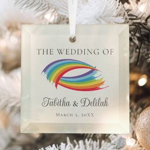 Beautiful Rainbow Wedding Personalized Christmas Glass Ornament
