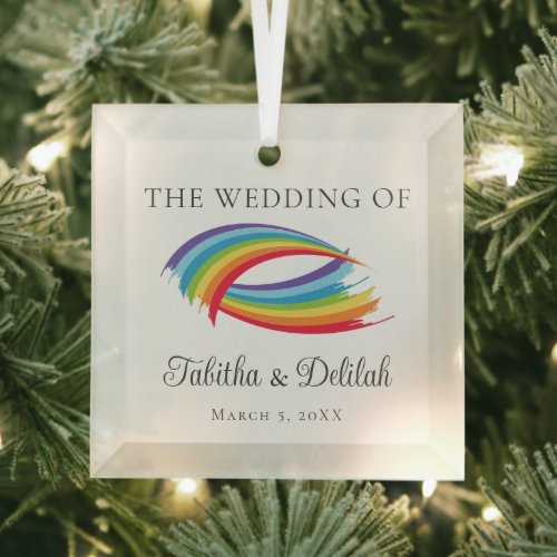Beautiful Rainbow Wedding Personalized Christmas Glass Ornament