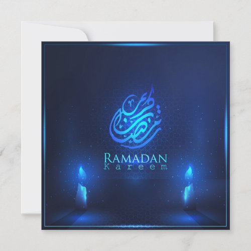 Beautiful Ramadan Mubarak Arabic Calligraphy Blue Holiday Card