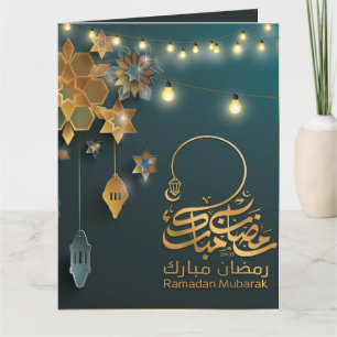 Beautiful Ramadan Mubarak Golden & Blue Typography Card
