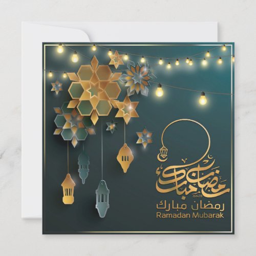 Beautiful Ramadan Mubarak Golden  Blue Typography Holiday Card