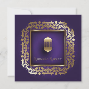 Beautiful Ramadan Mubarak Purple and Golden Holiday Card