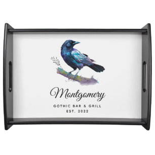 Beautiful Raven on a Tree Branch Bar & Grill Serving Tray