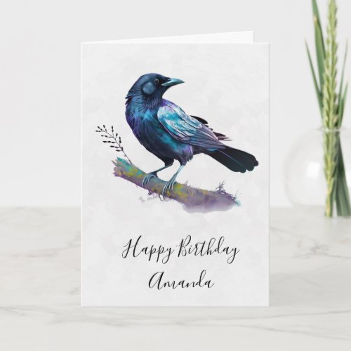 Beautiful Raven on a Tree Branch Birthday Card