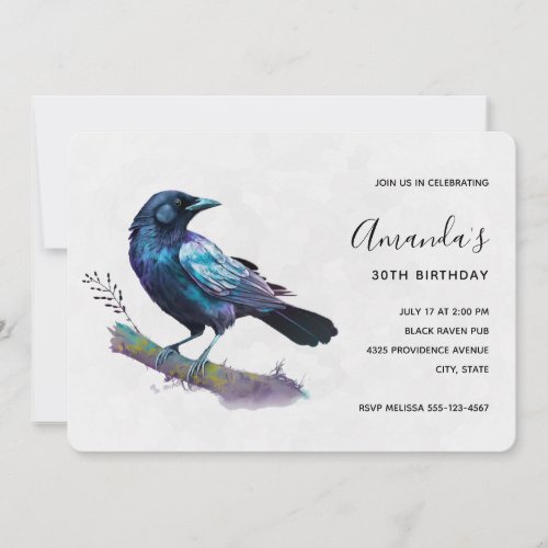 Beautiful Raven on a Tree Branch Birthday Invitation