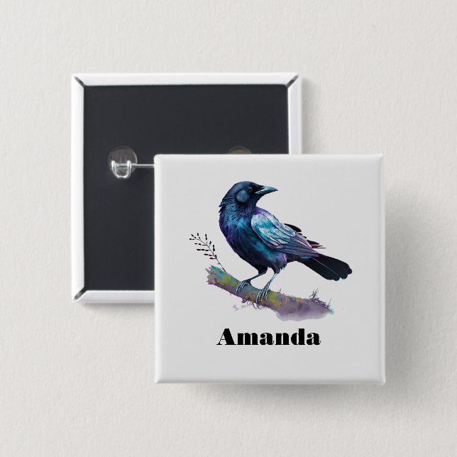 Beautiful Raven on a Tree Branch Button (Front & Back)