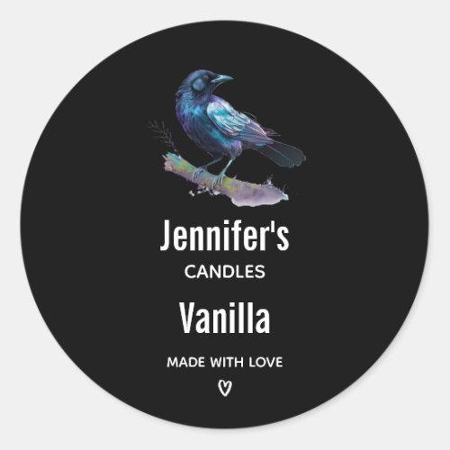 Beautiful Raven on a Tree Branch Candle Business Classic Round Sticker