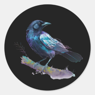 Beautiful Raven on a Tree Branch Classic Round Sticker