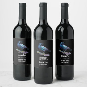 Beautiful Raven on a Tree Branch - Event Thank You Wine Label
