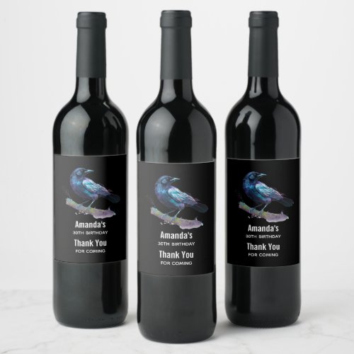 Beautiful Raven on a Tree Branch _ Event Thank You Wine Label