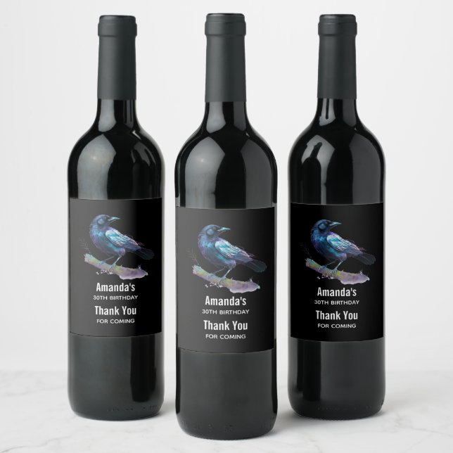 Beautiful Raven on a Tree Branch - Event Thank You Wine Label (Bottles)